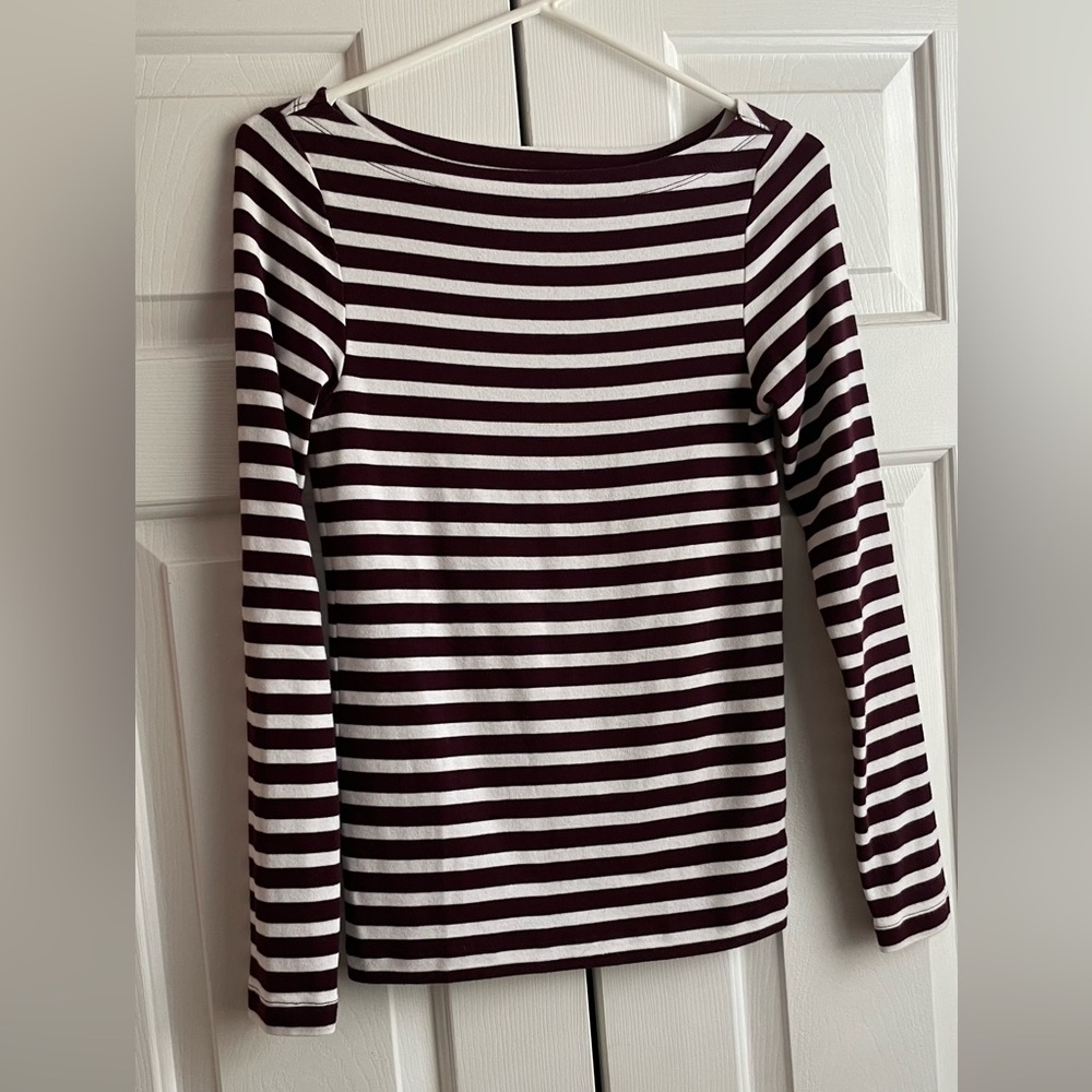 GAP Burgundy and White Striped Long Sleeve Top